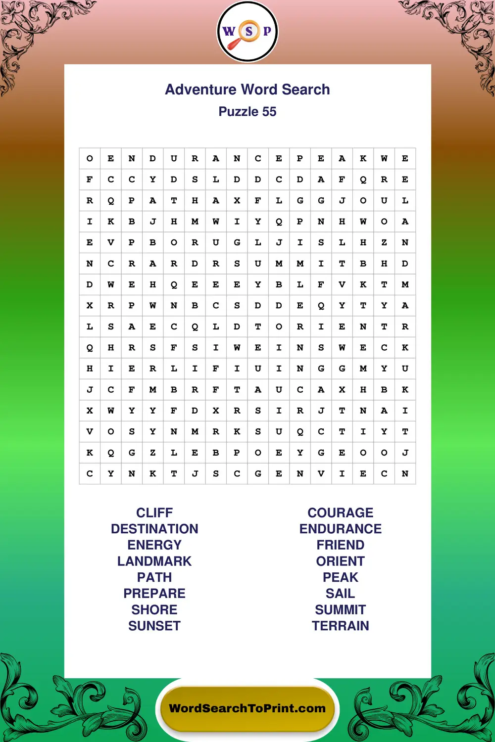 Adventure Word Search Puzzle 55