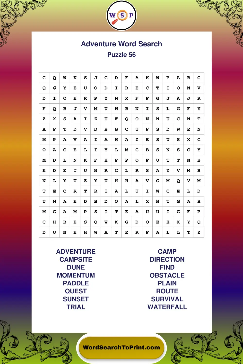 Adventure Word Search Puzzle 56