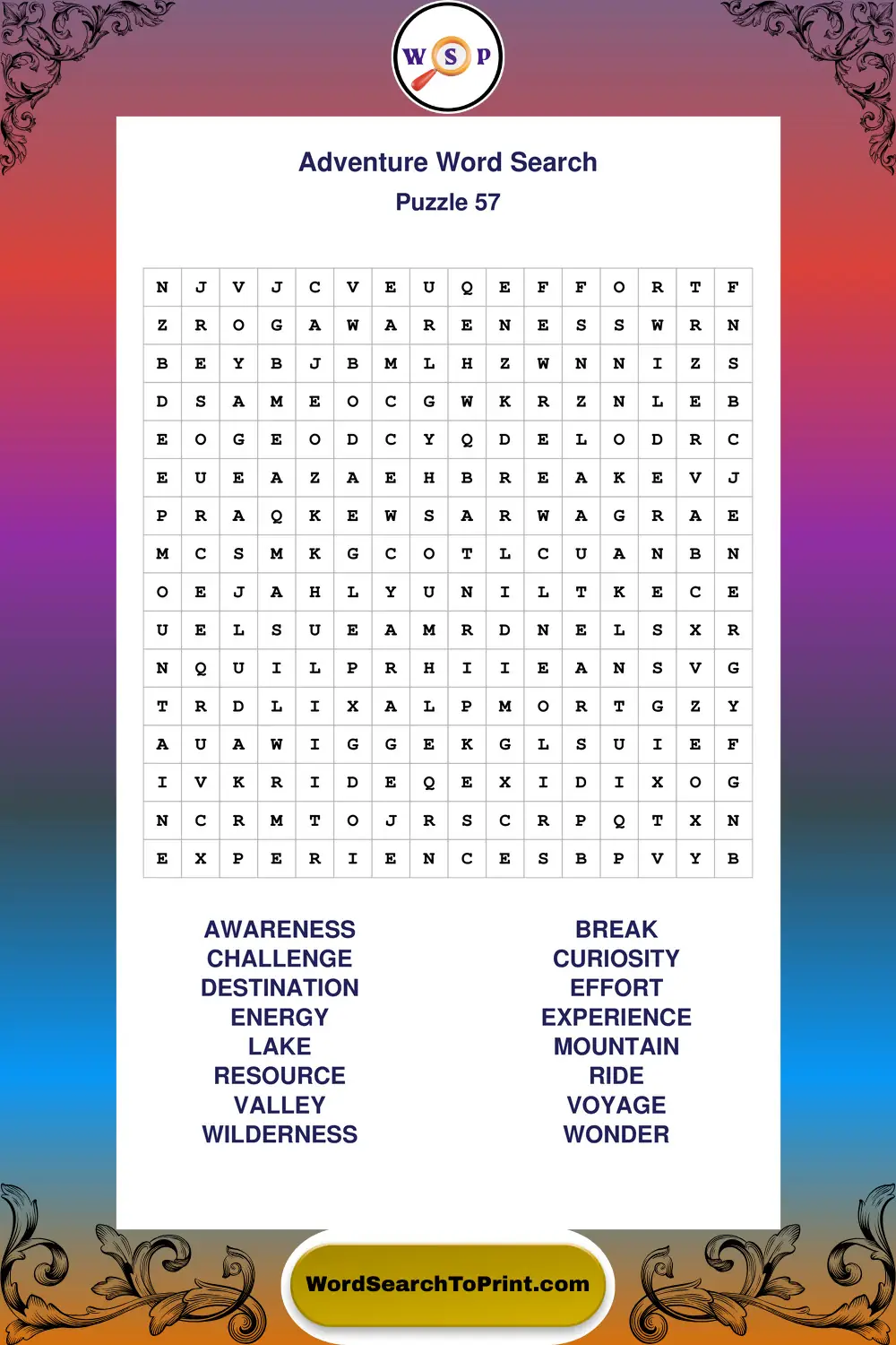 Adventure Word Search Puzzle 57