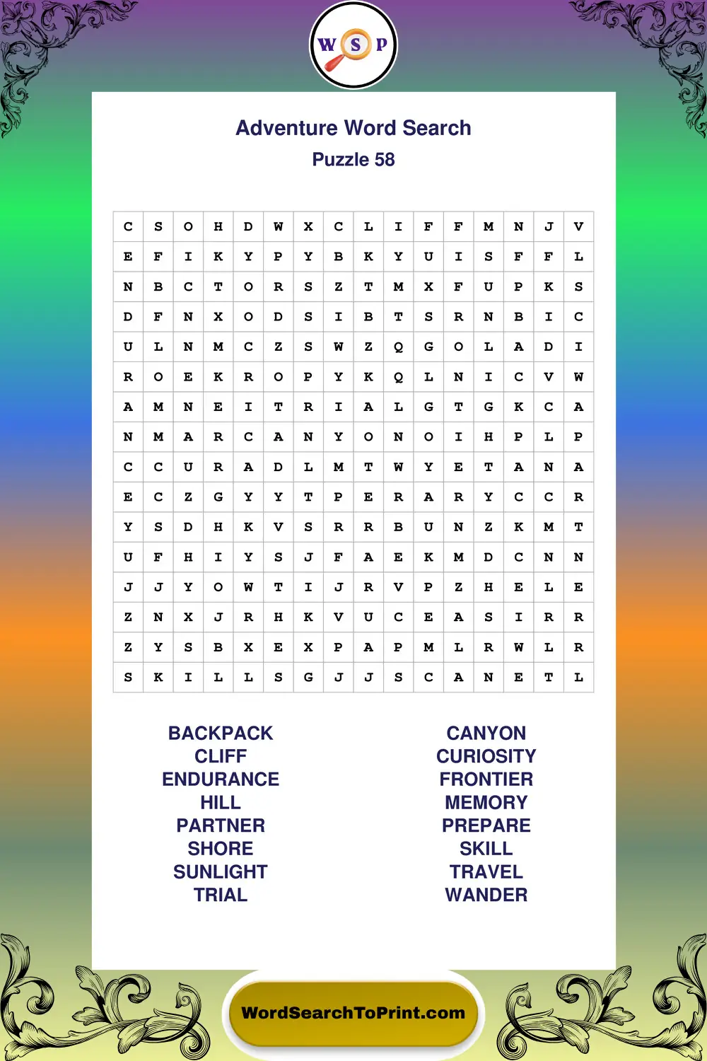 Adventure Word Search Puzzle 58