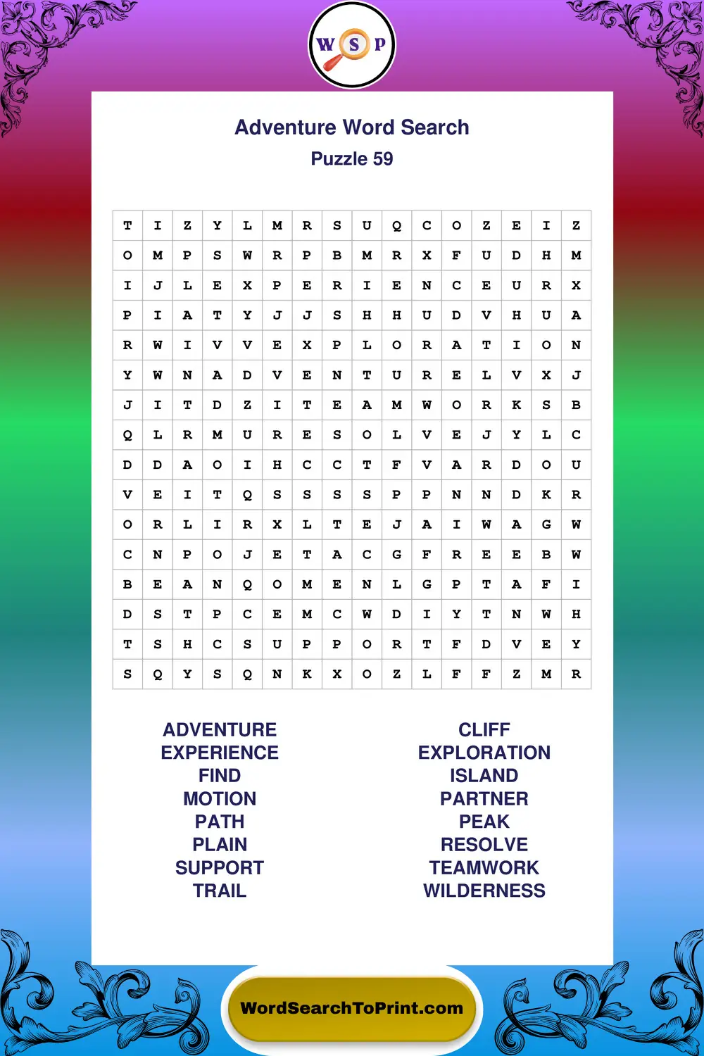 Adventure Word Search Puzzle 59