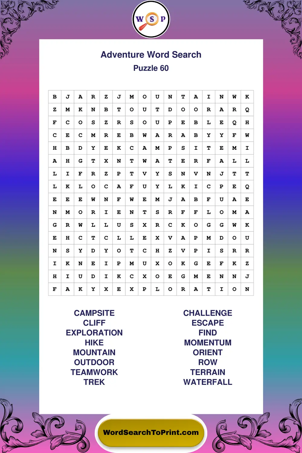 Adventure Word Search Puzzle 60