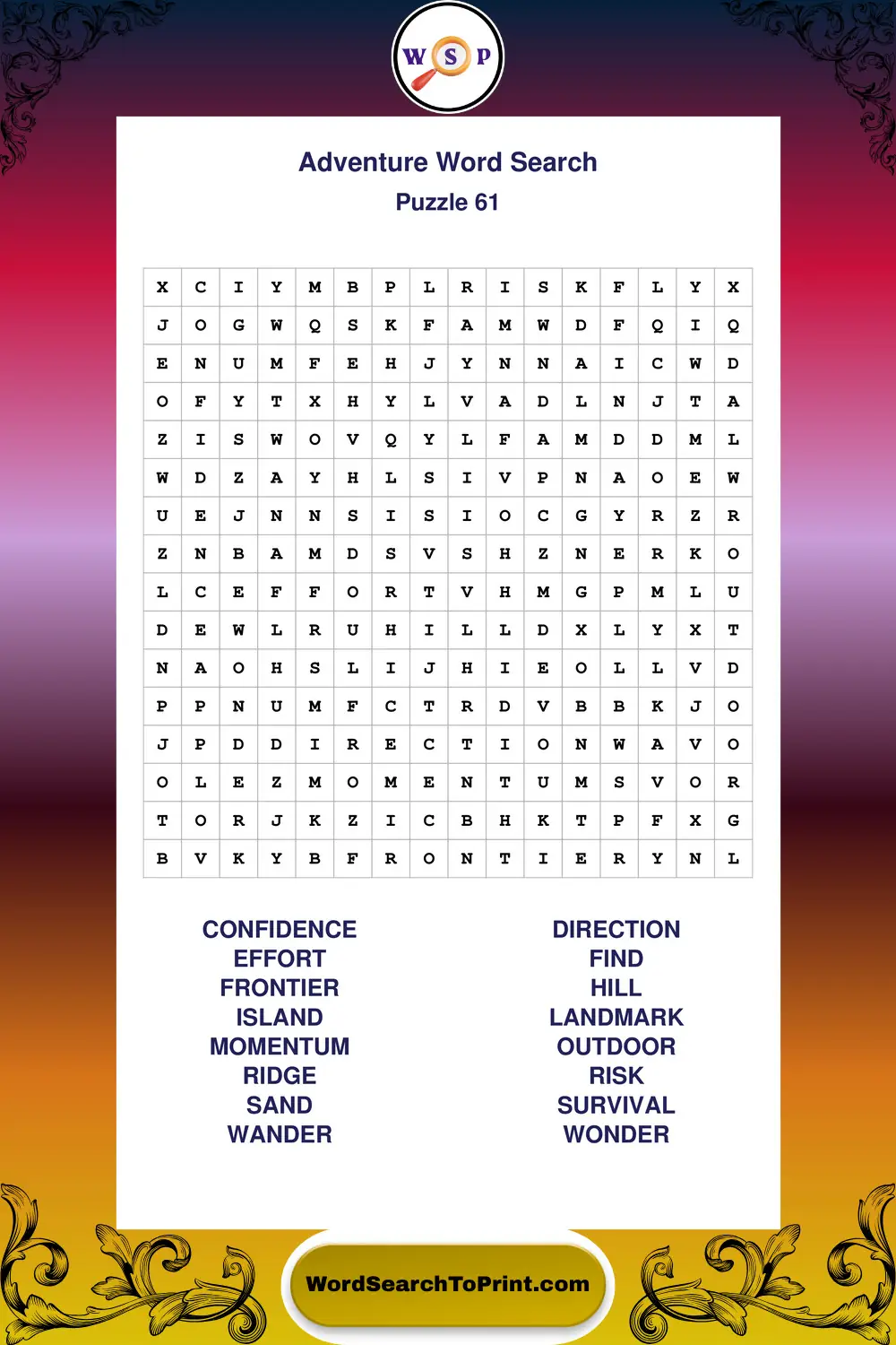 Adventure Word Search Puzzle 61