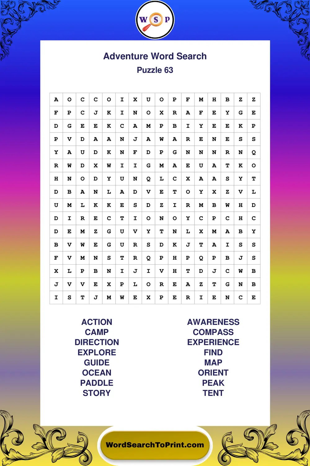 Adventure Word Search Puzzle 63