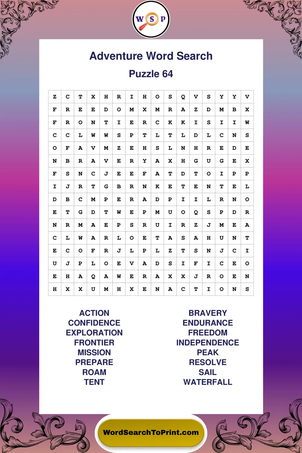 Adventure Word Search Puzzle 64