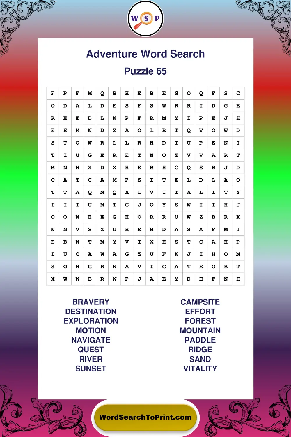Adventure Word Search Puzzle 65