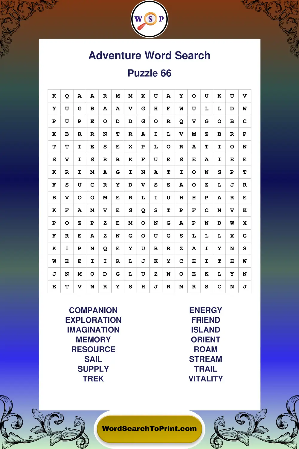 Adventure Word Search Puzzle 66