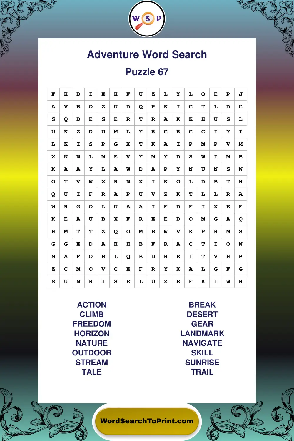 Adventure Word Search Puzzle 67