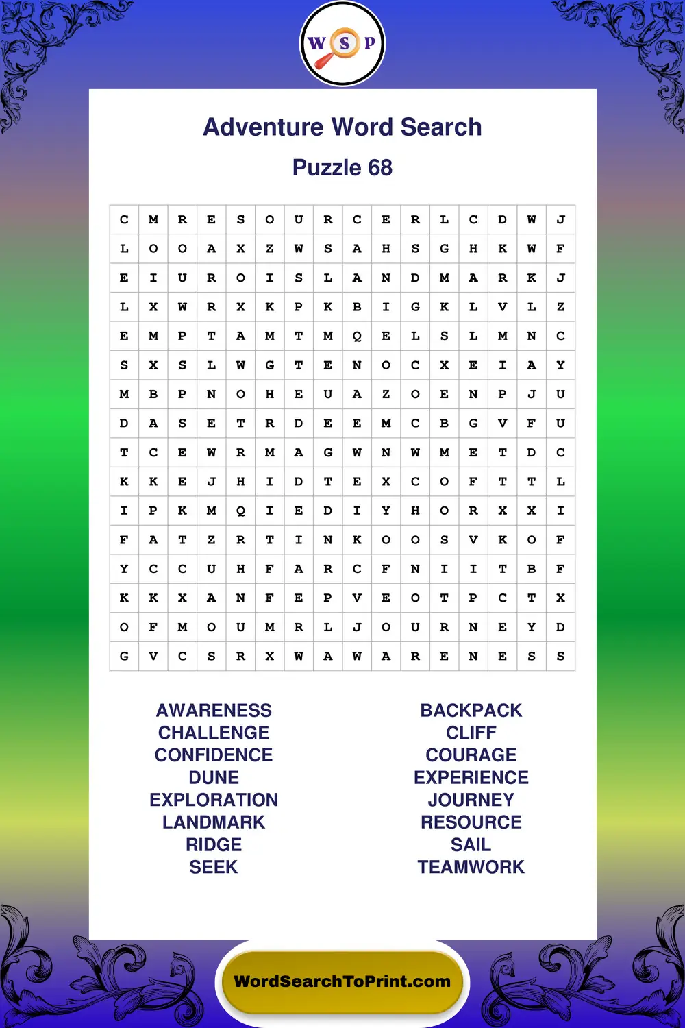 Adventure Word Search Puzzle 68
