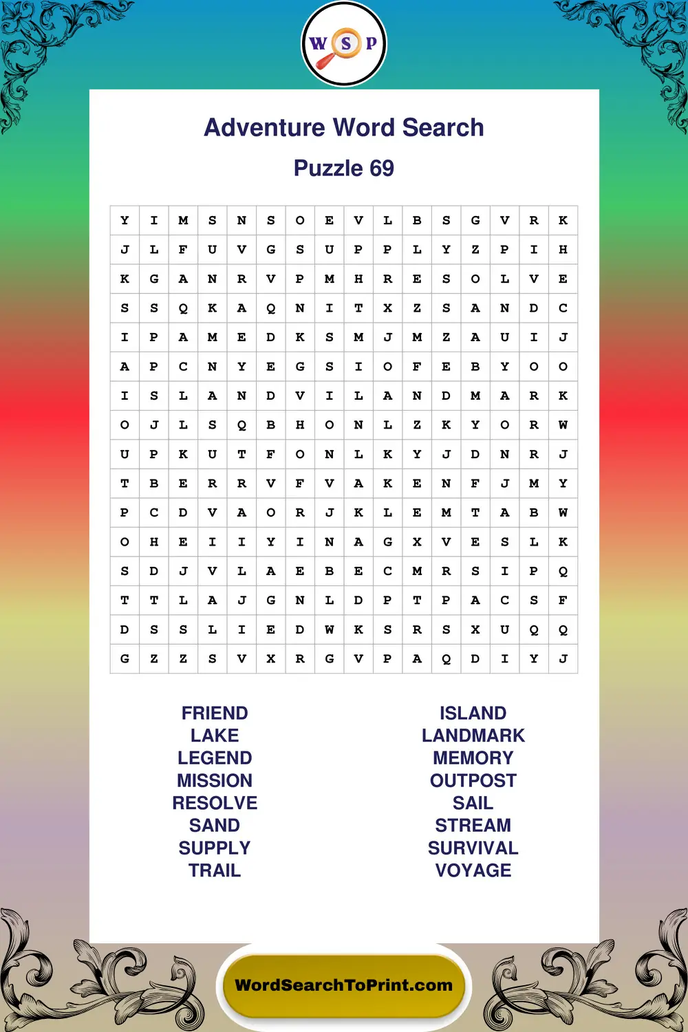 Adventure Word Search Puzzle 69