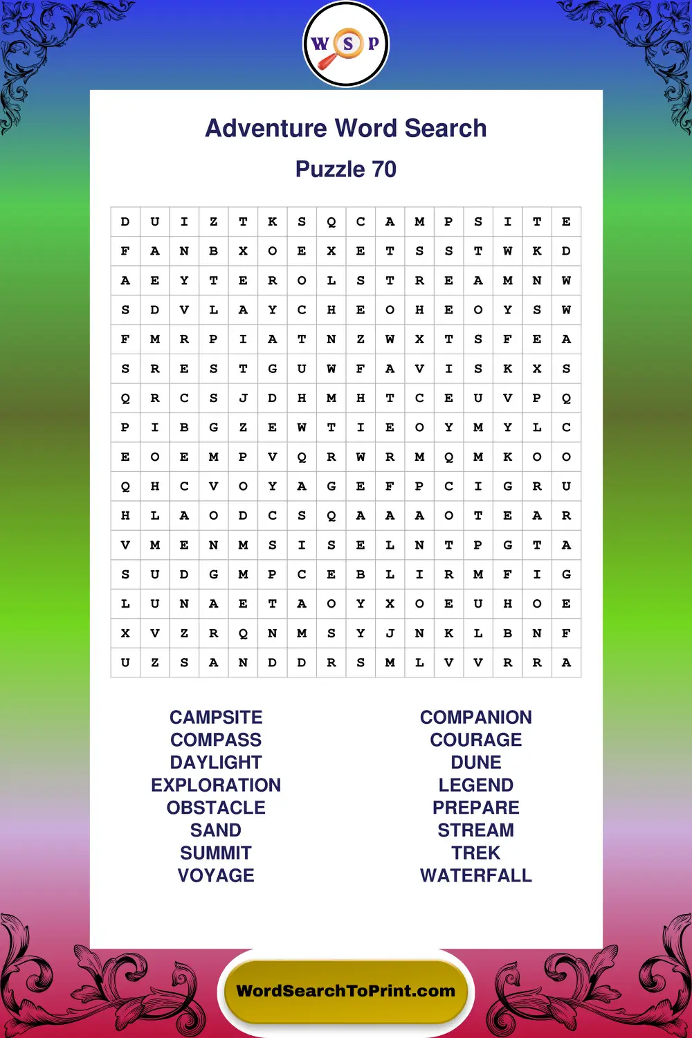 Adventure Word Search Puzzle 70