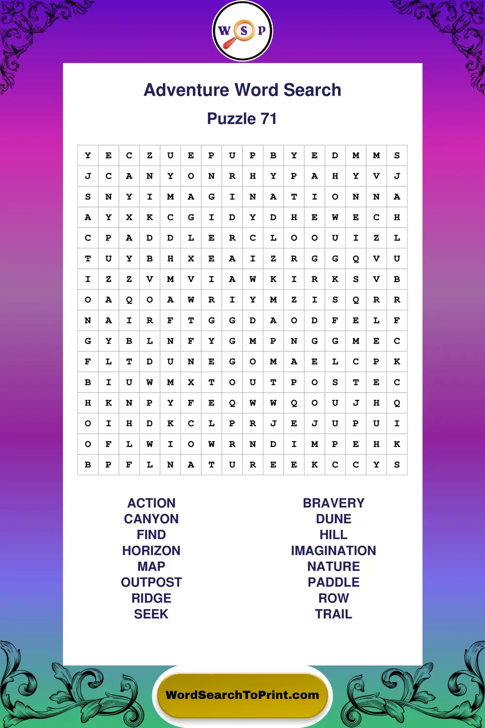 Adventure Word Search Puzzle 71