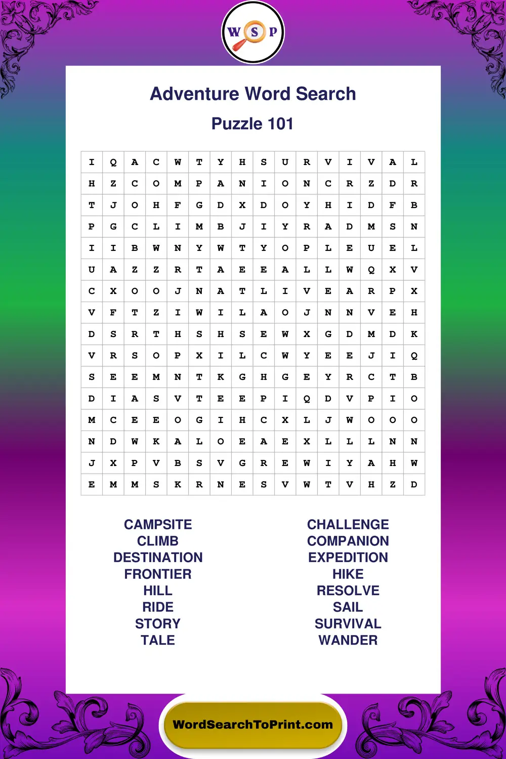 Adventure Word Search Puzzle 101