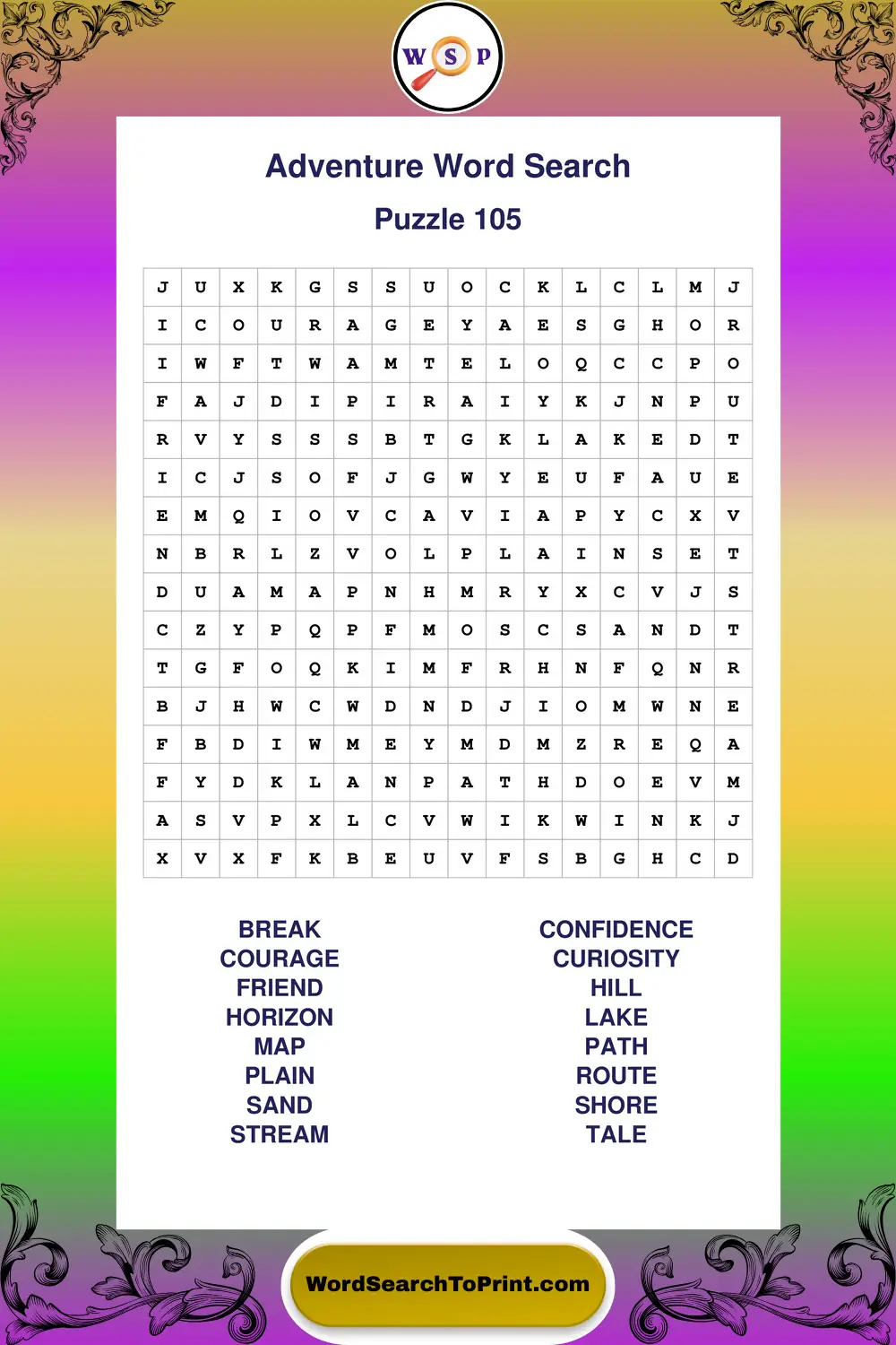 Adventure Word Search Puzzle 105