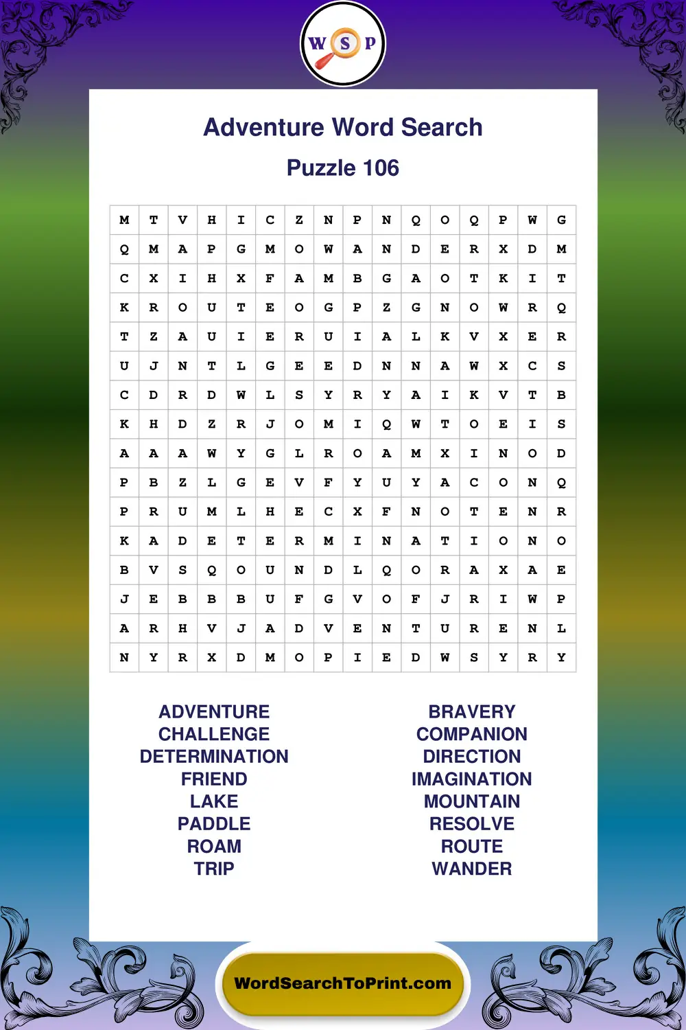 Adventure Word Search Puzzle 106