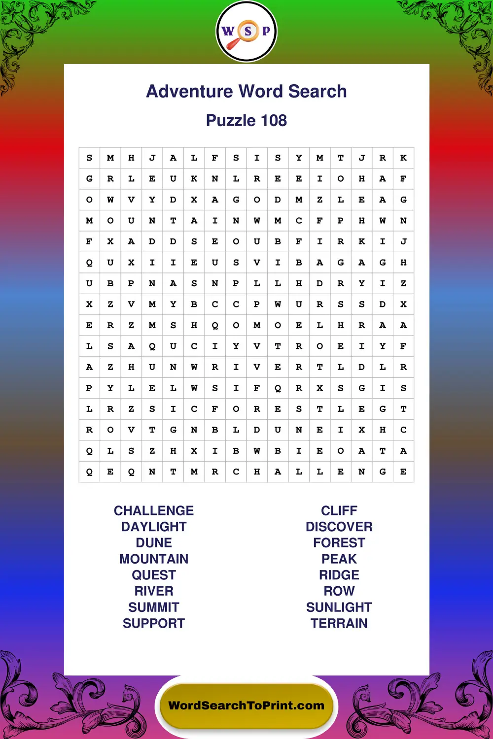 Adventure Word Search Puzzle 108
