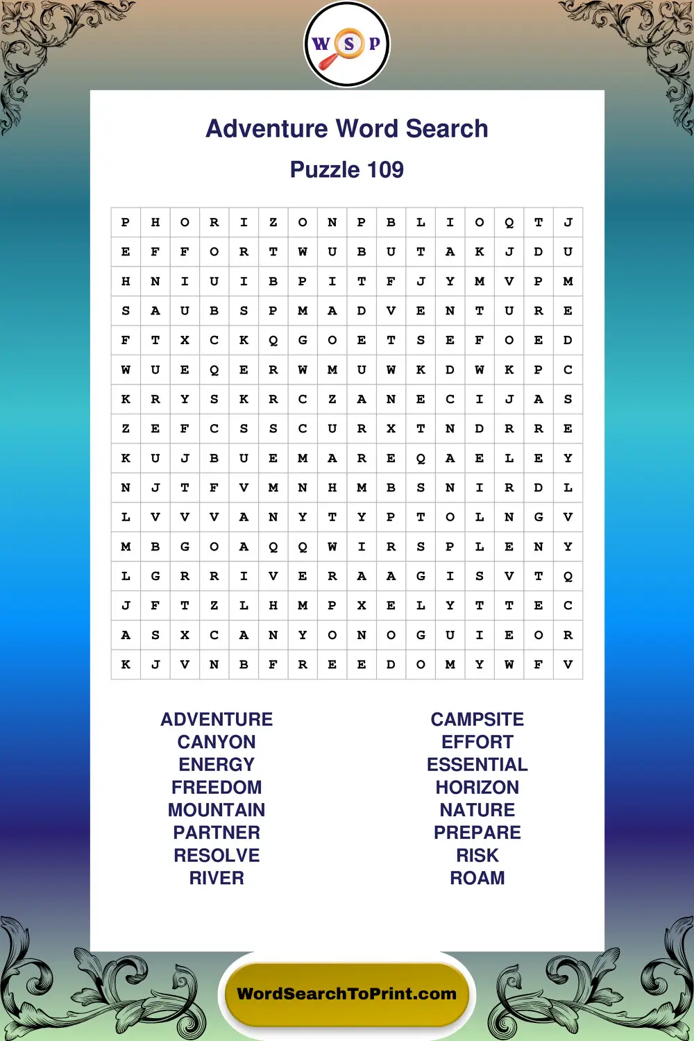 Adventure Word Search Puzzle 109