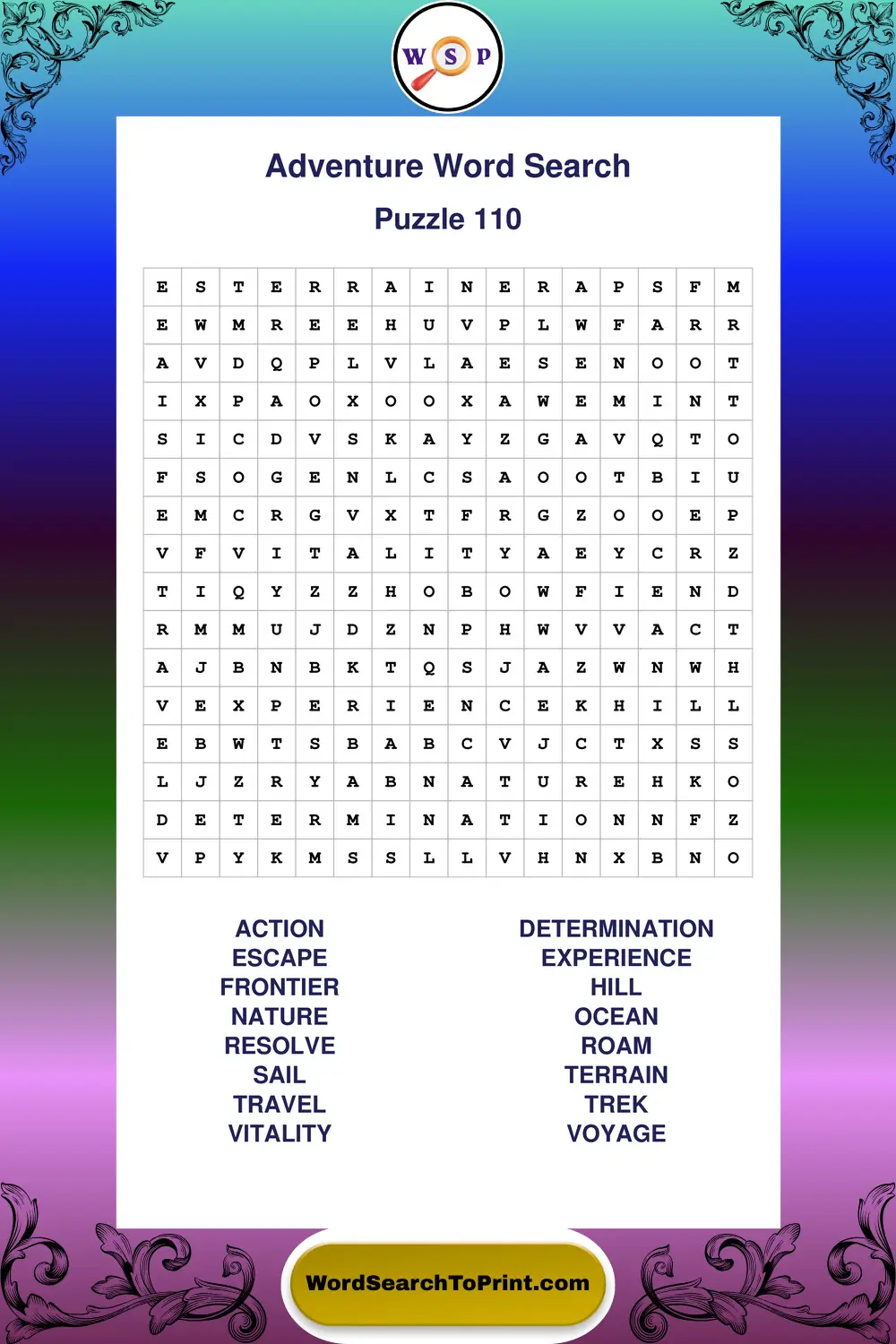 Adventure Word Search Puzzle 110