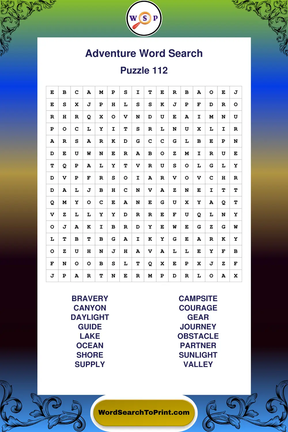 Adventure Word Search Puzzle 112