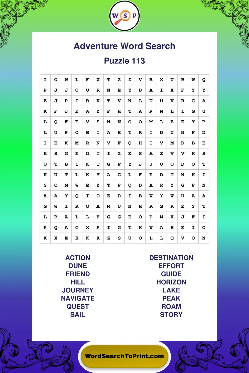 Adventure Word Search Puzzle 113
