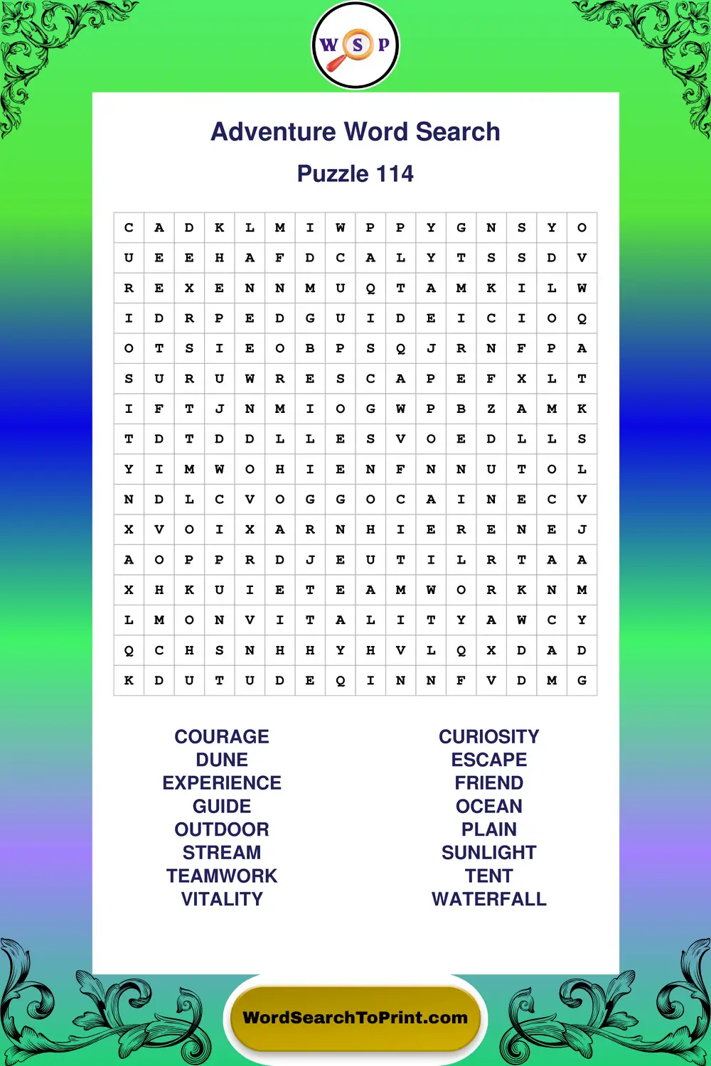 Adventure Word Search Puzzle 114