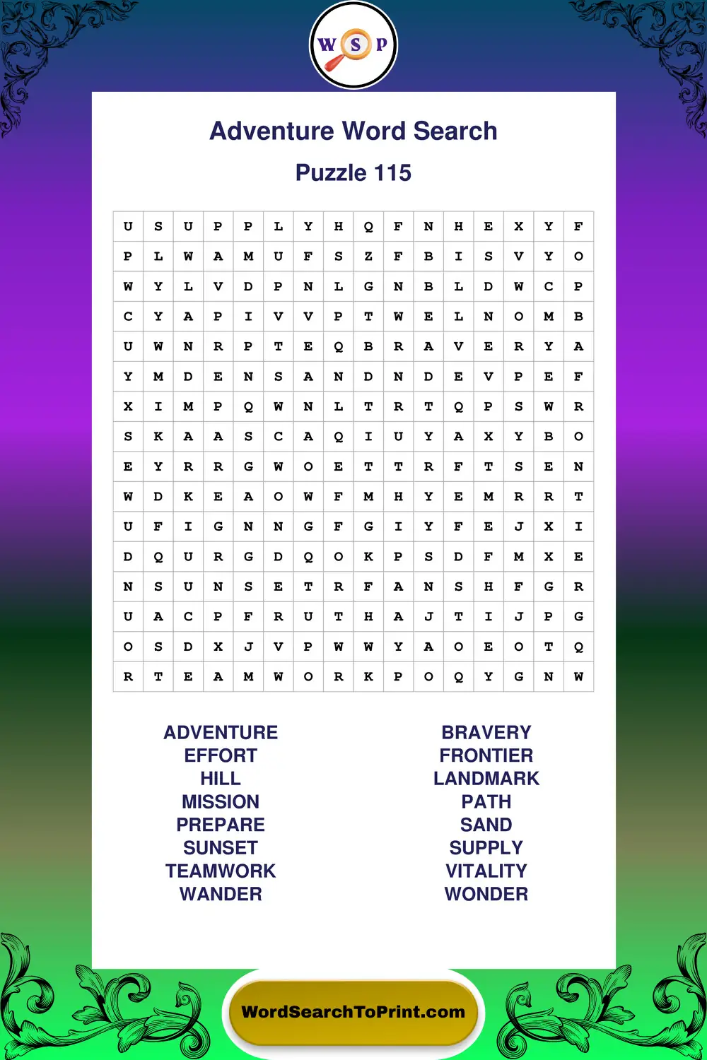 Adventure Word Search Puzzle 115