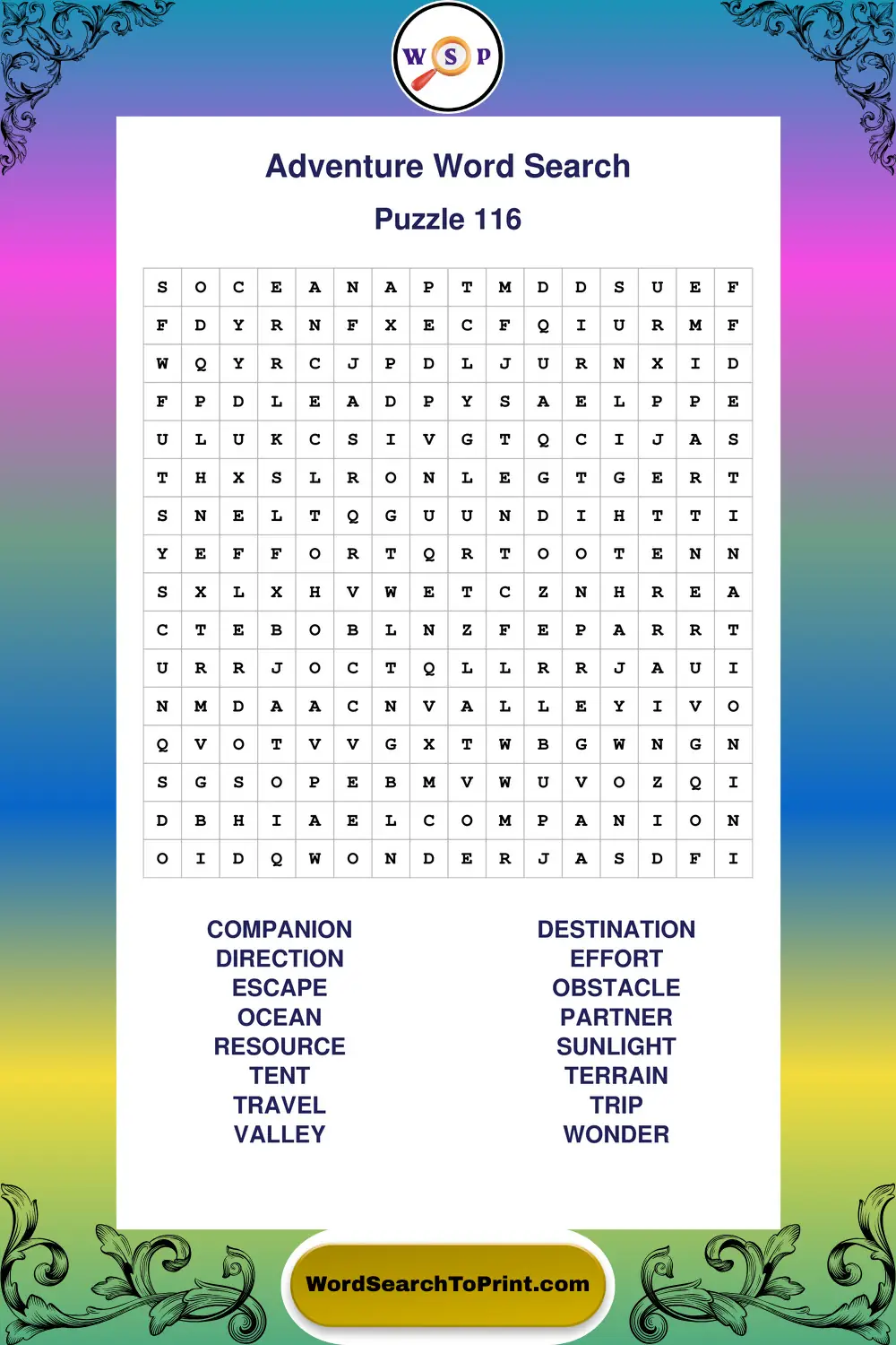 Adventure Word Search Puzzle 116