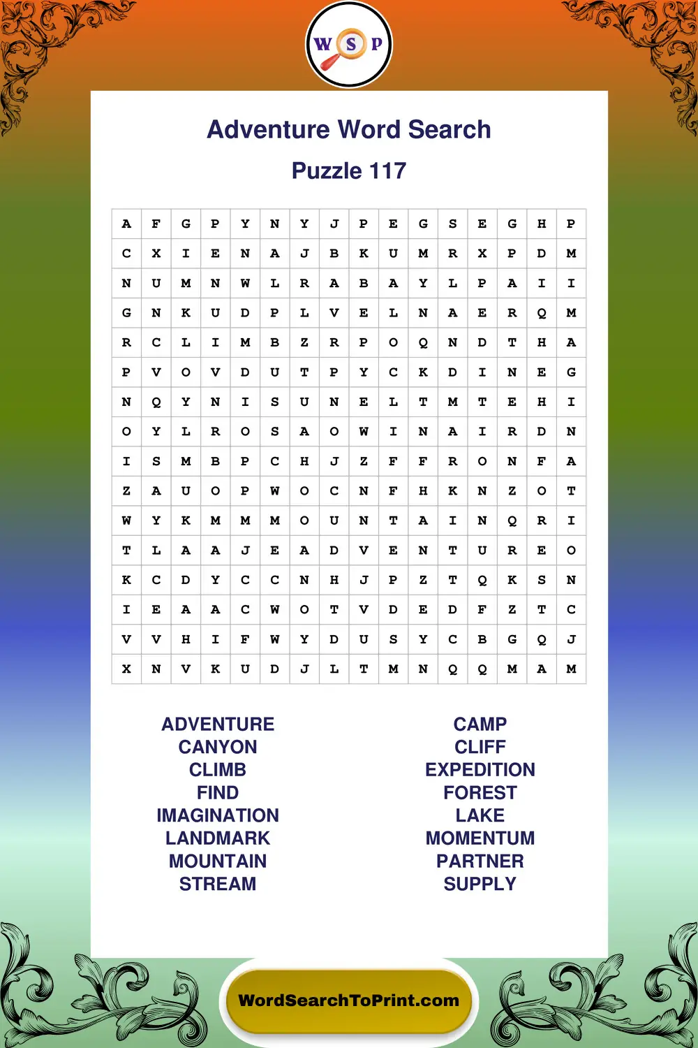 Adventure Word Search Puzzle 117
