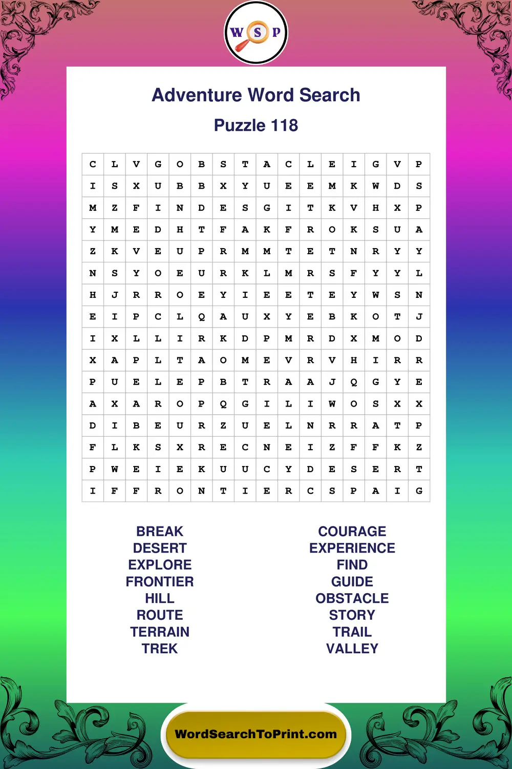Adventure Word Search Puzzle 118