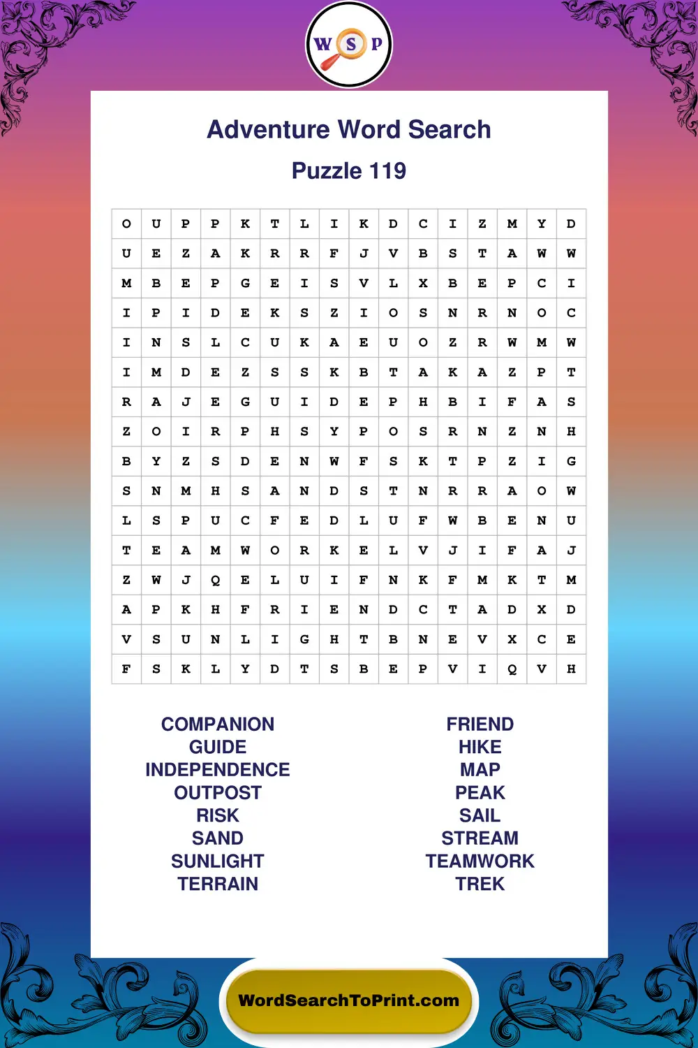Adventure Word Search Puzzle 119