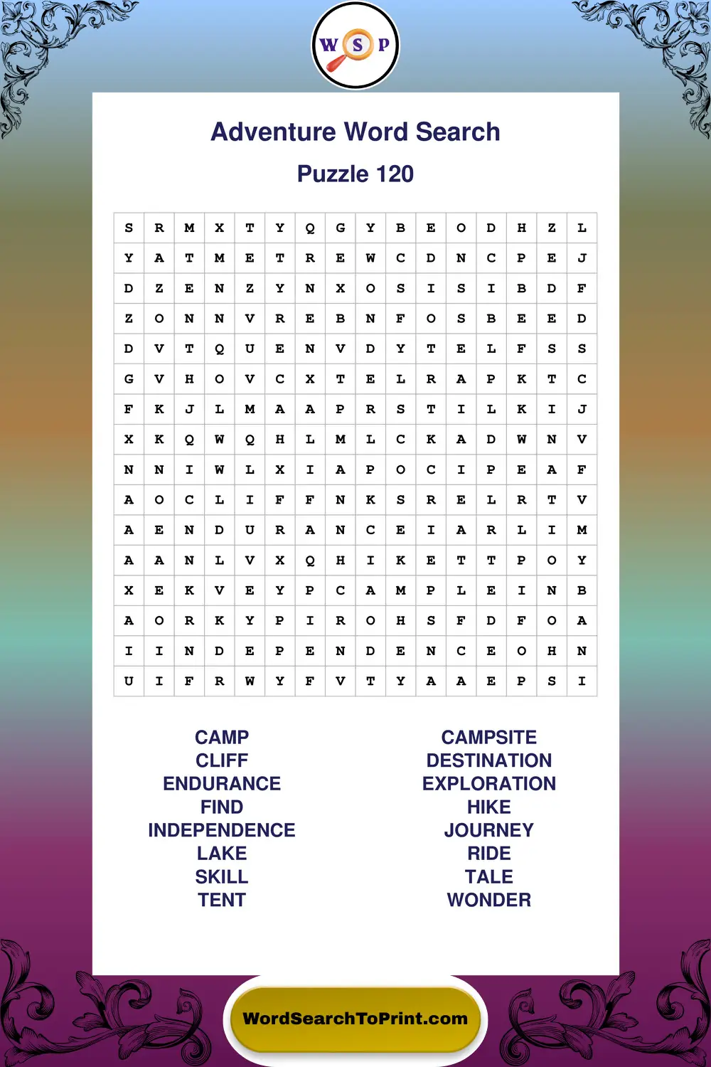 Adventure Word Search Puzzle 120