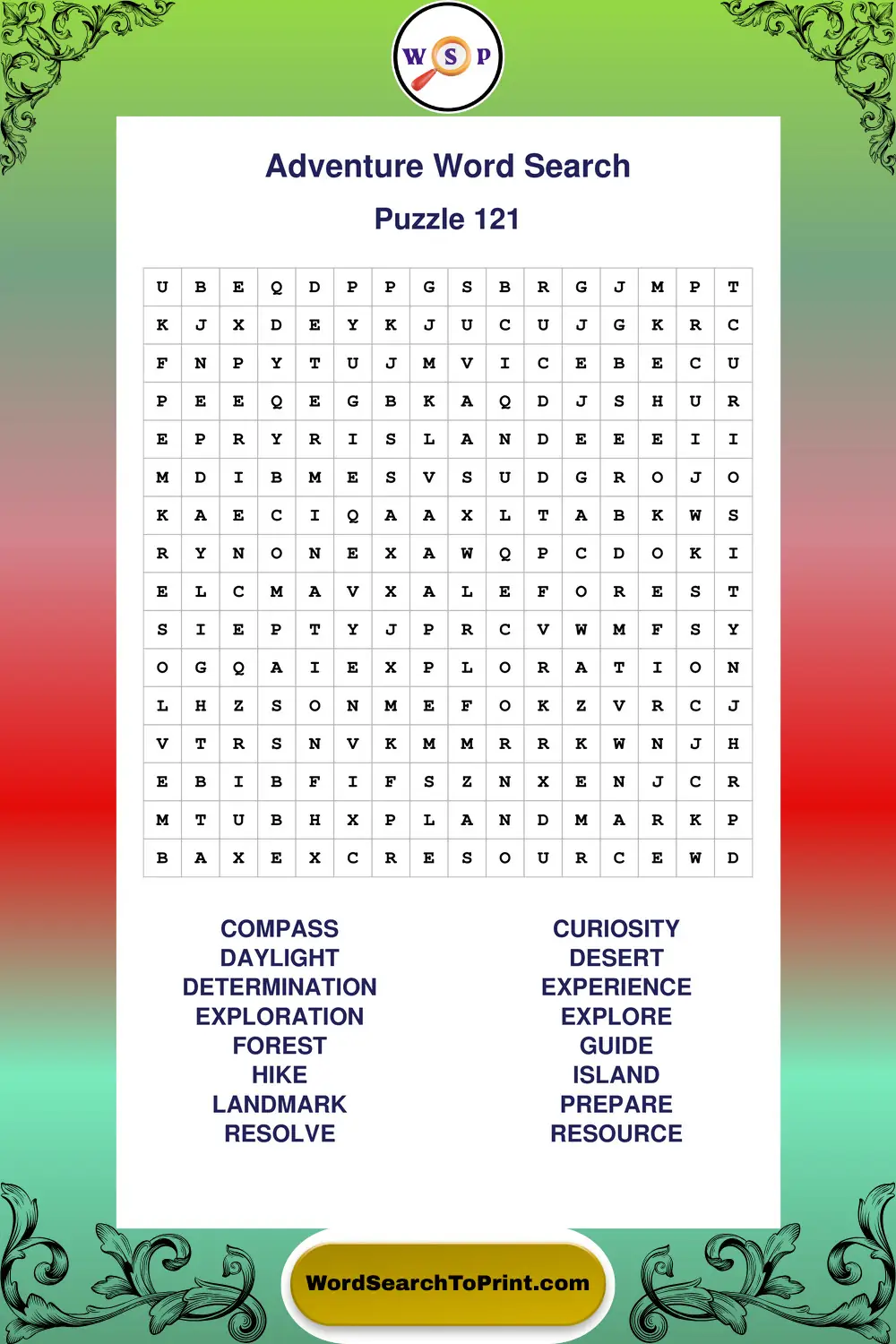Adventure Word Search Puzzle 121