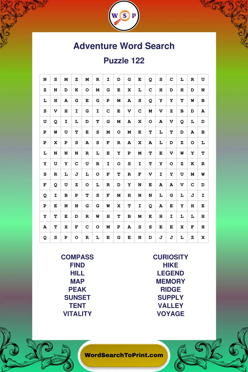 Adventure Word Search Puzzle 122
