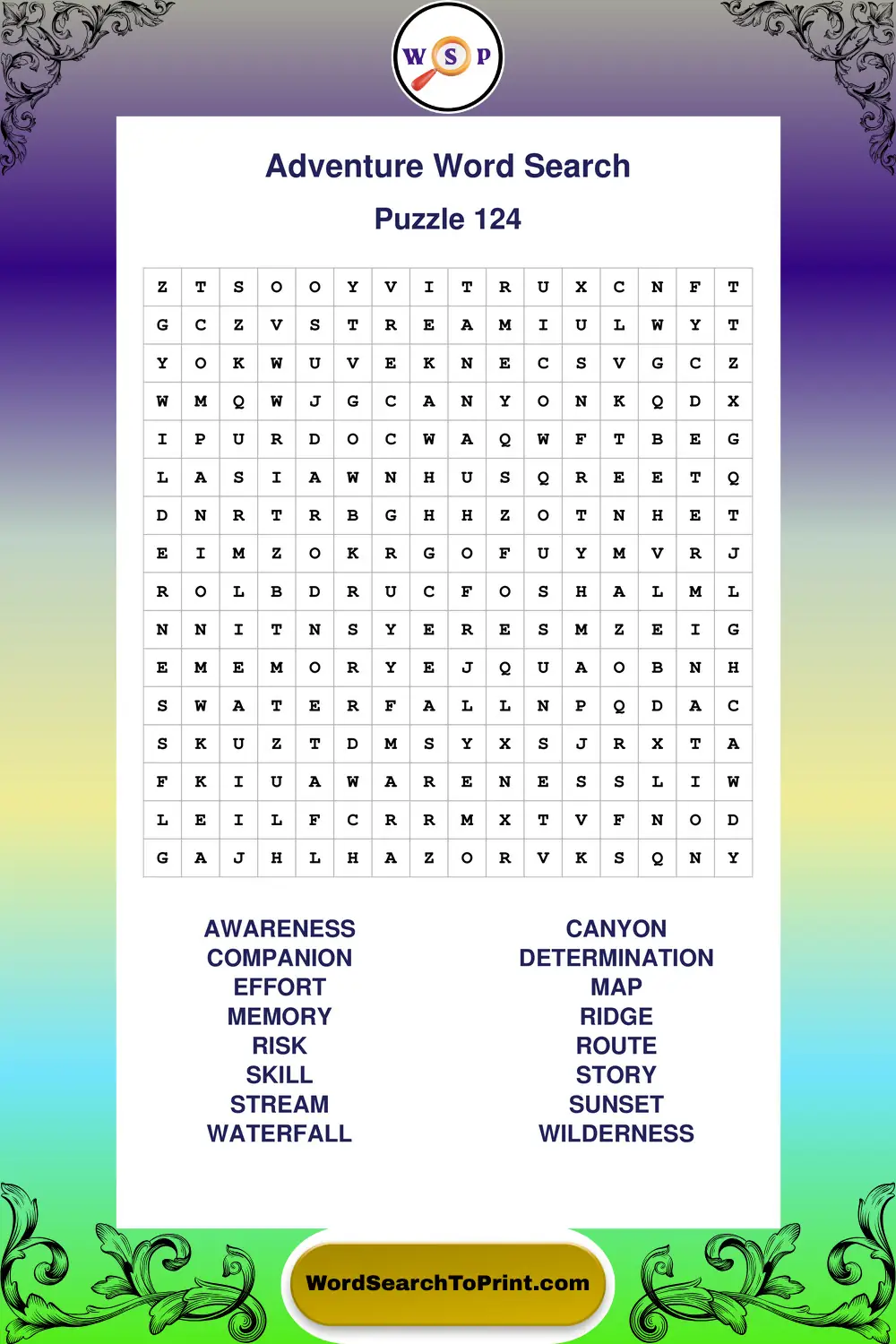 Adventure Word Search Puzzle 124