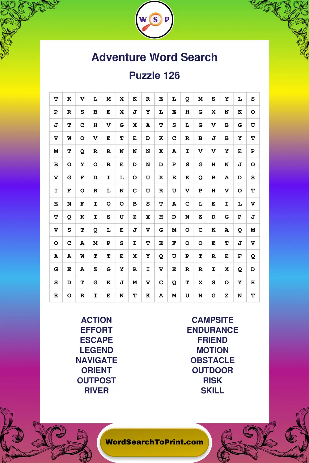 Adventure Word Search Puzzle 126