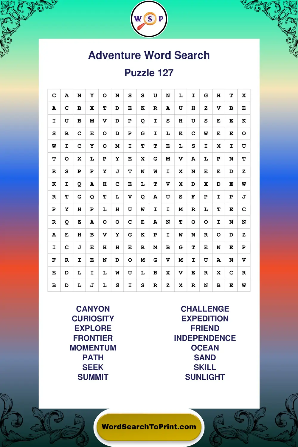 Adventure Word Search Puzzle 127