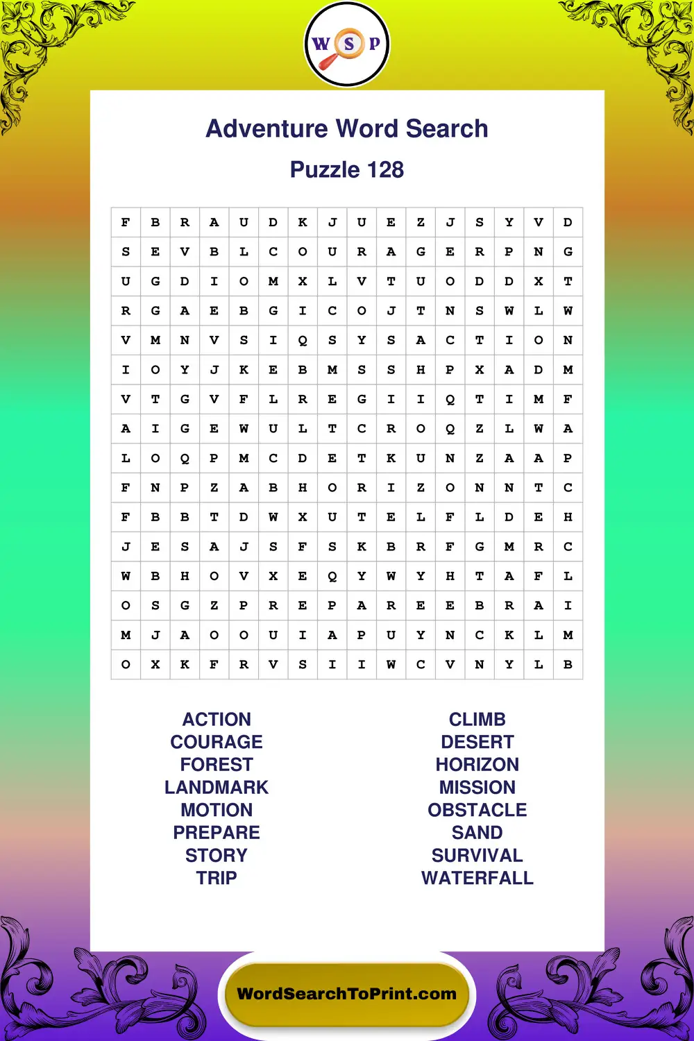 Adventure Word Search Puzzle 128