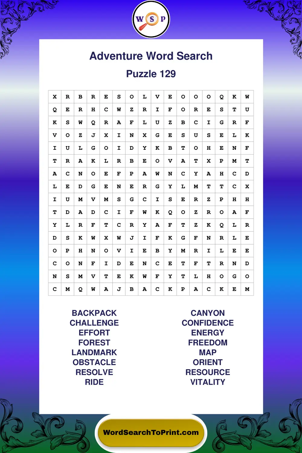 Adventure Word Search Puzzle 129
