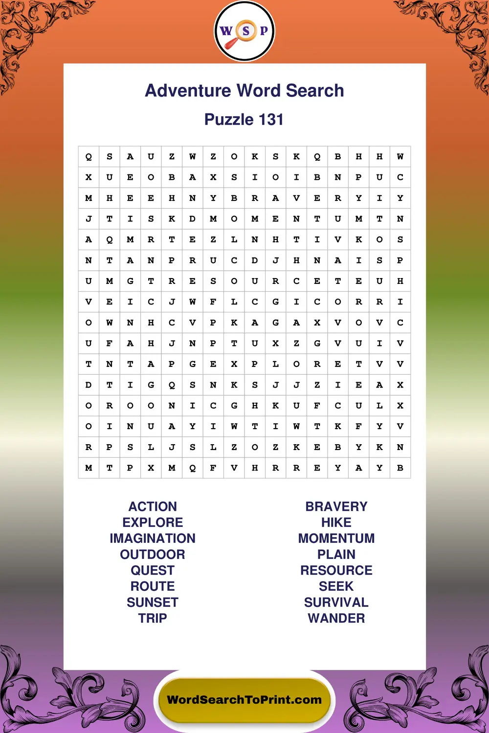 Adventure Word Search Puzzle 131