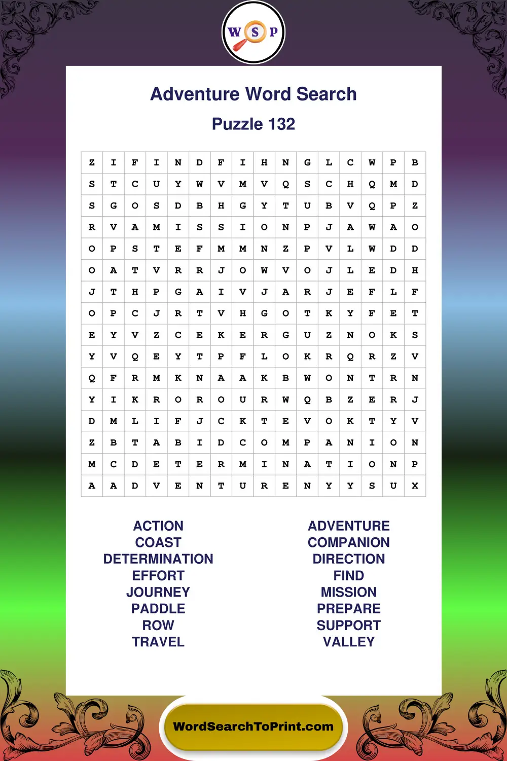 Adventure Word Search Puzzle 132