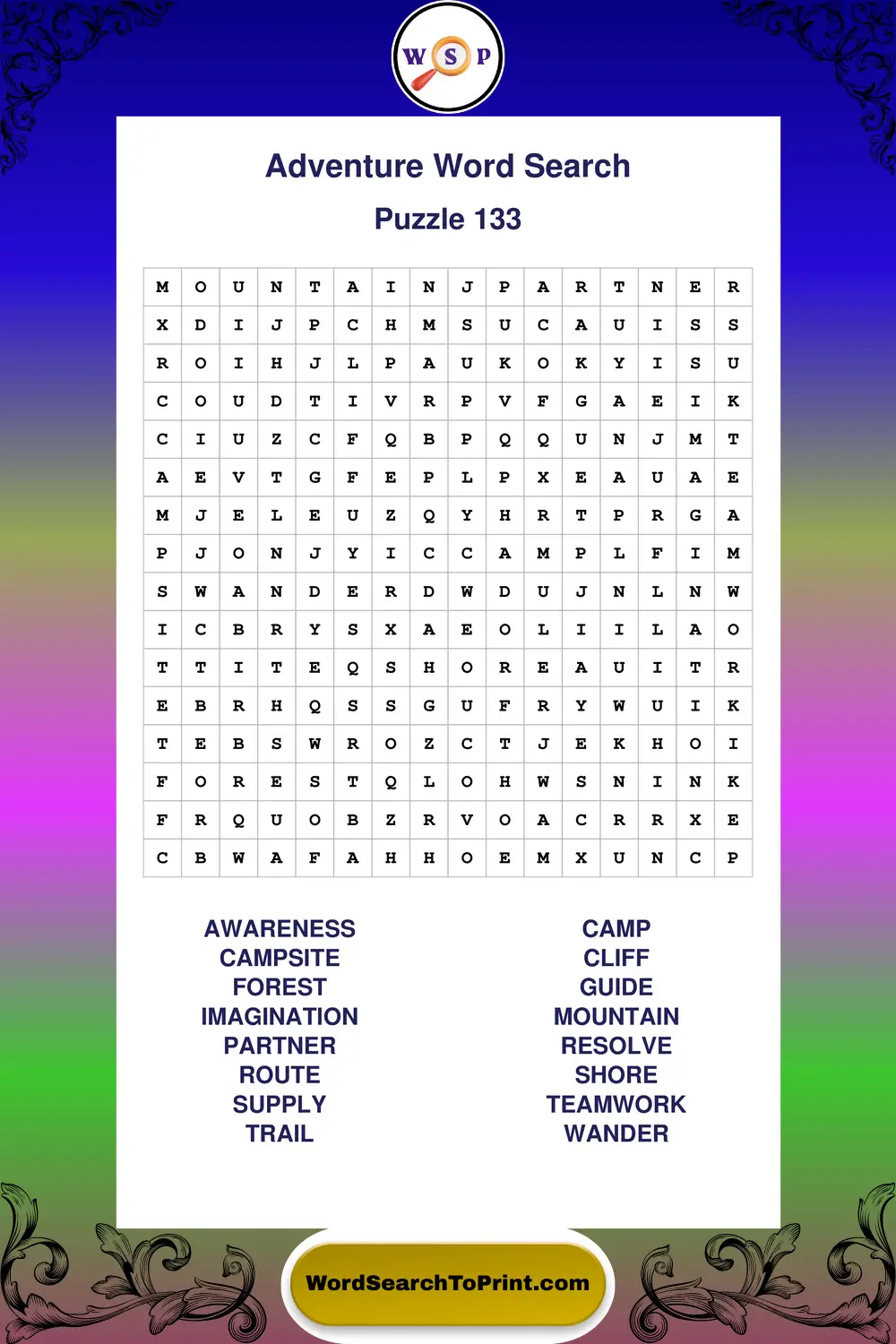 Adventure Word Search Puzzle 133