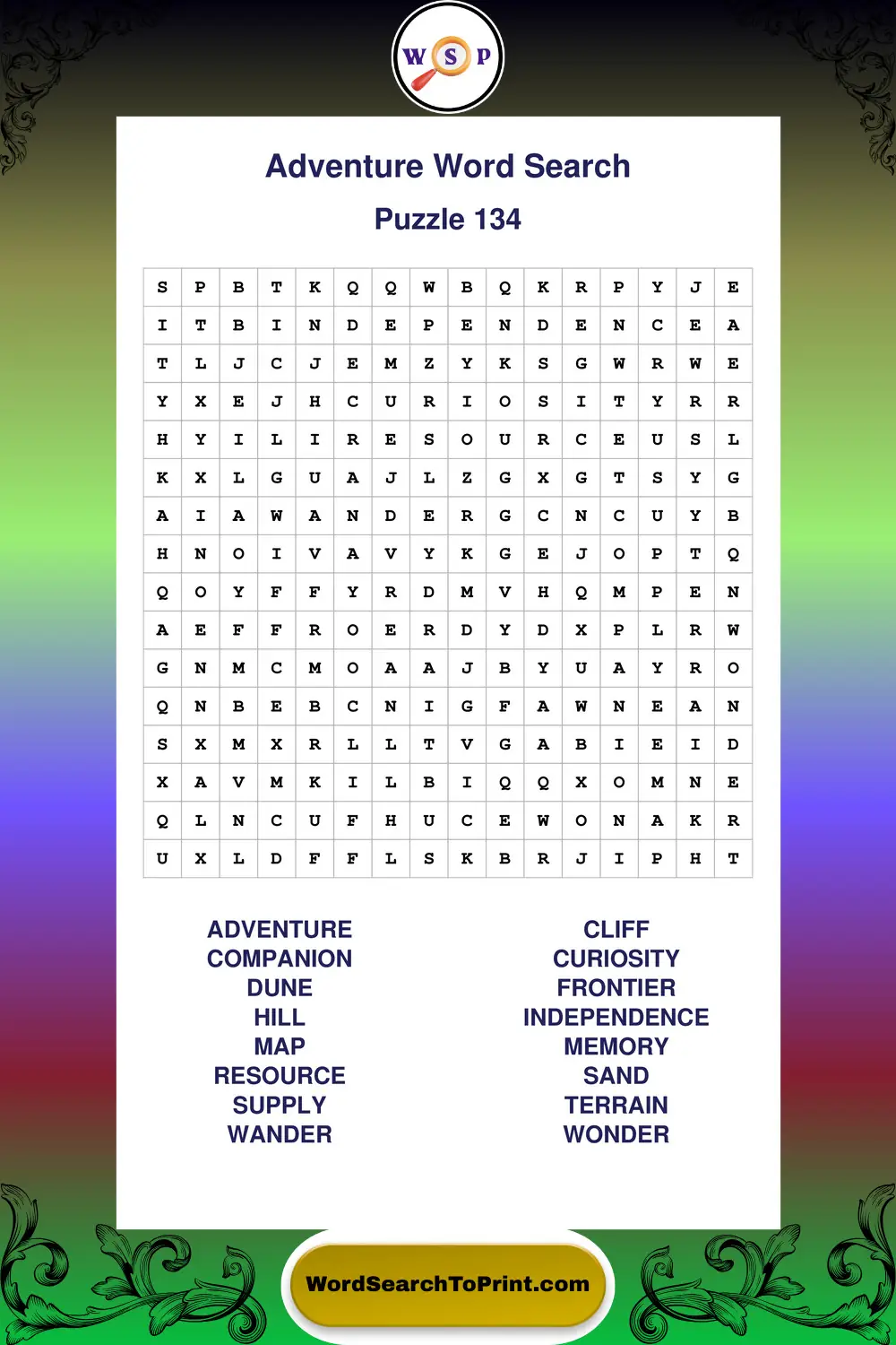 Adventure Word Search Puzzle 134