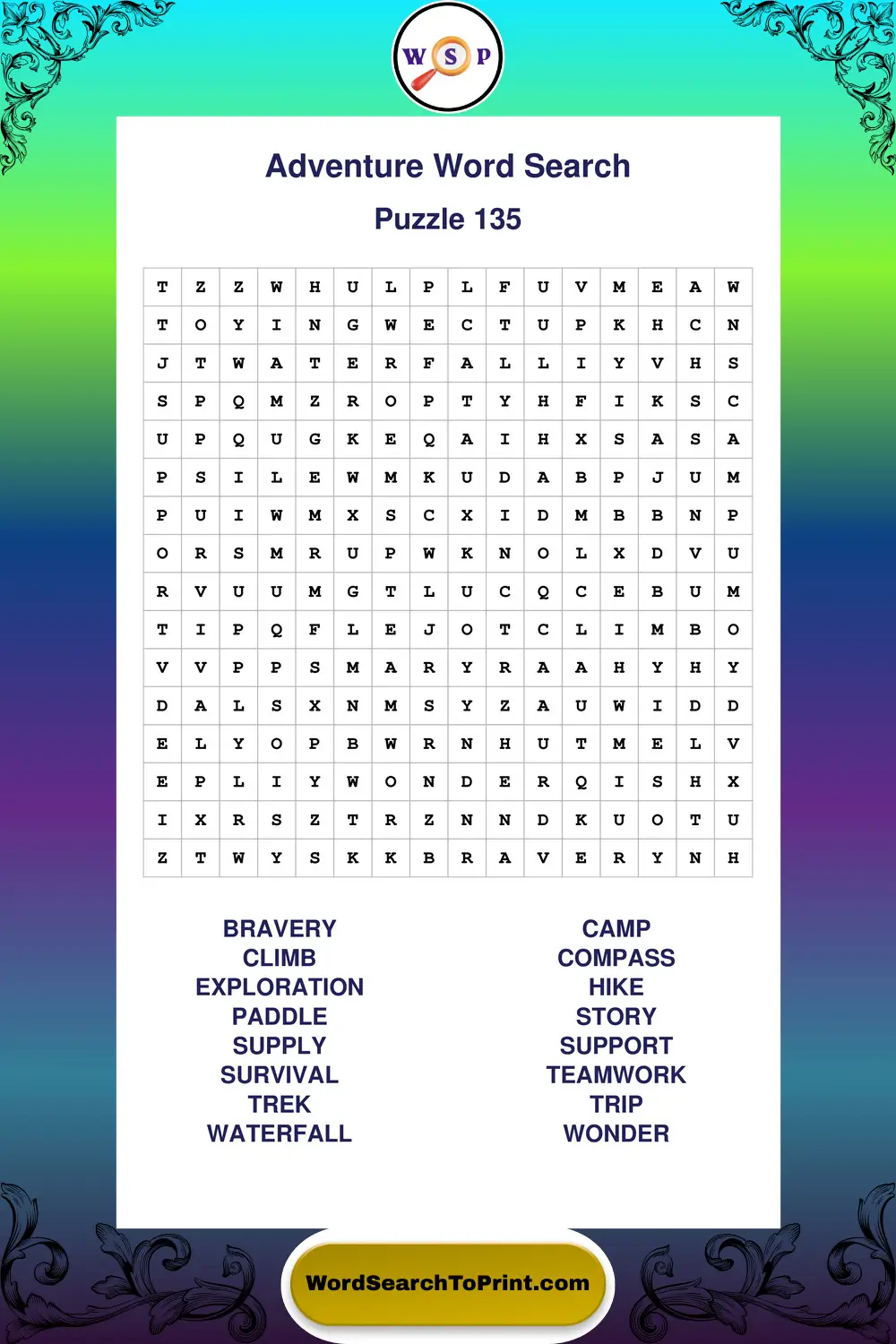 Adventure Word Search Puzzle 135