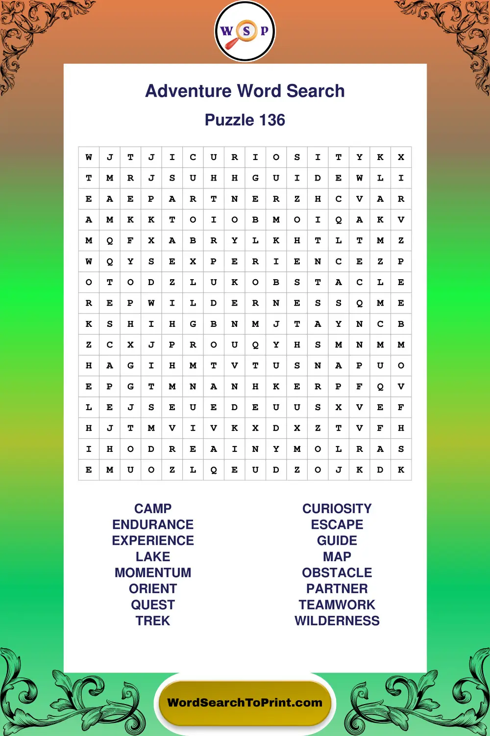 Adventure Word Search Puzzle 136