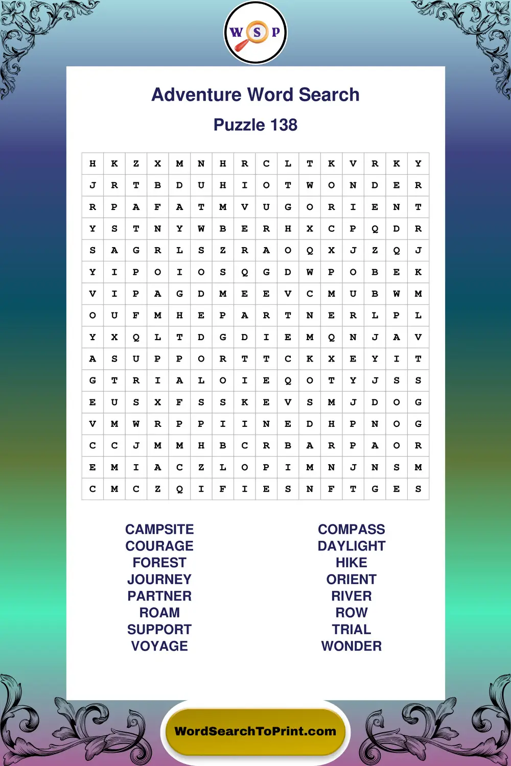 Adventure Word Search Puzzle 138