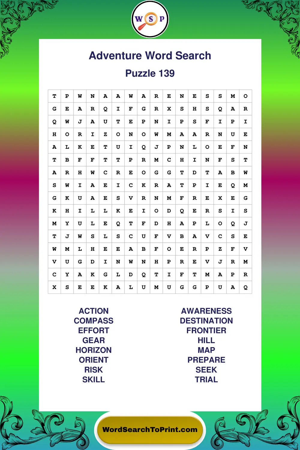 Adventure Word Search Puzzle 139