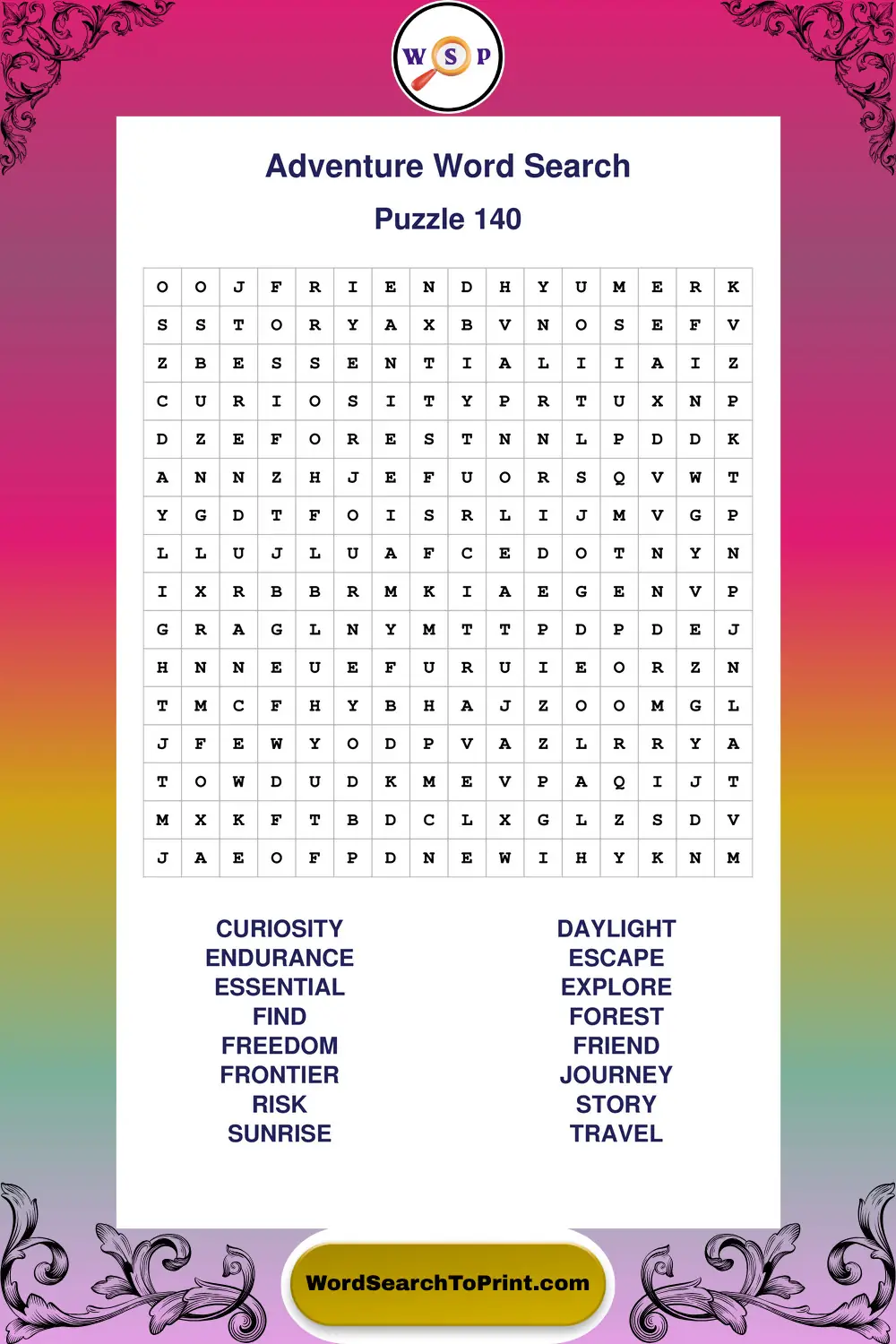 Adventure Word Search Puzzle 140