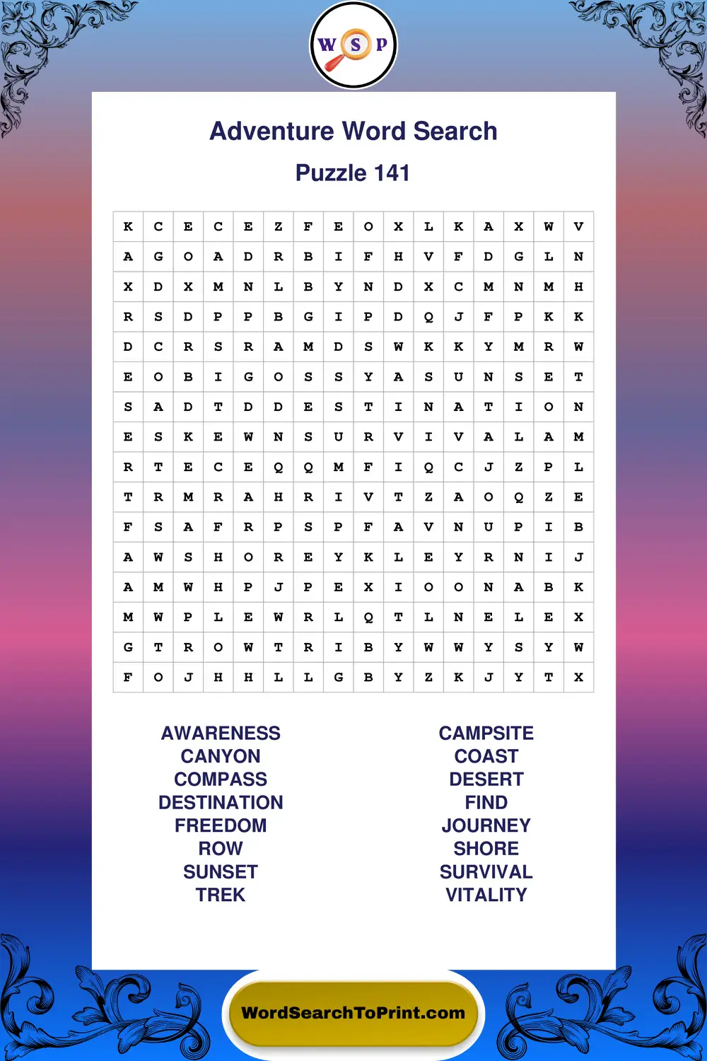Adventure Word Search Puzzle 141