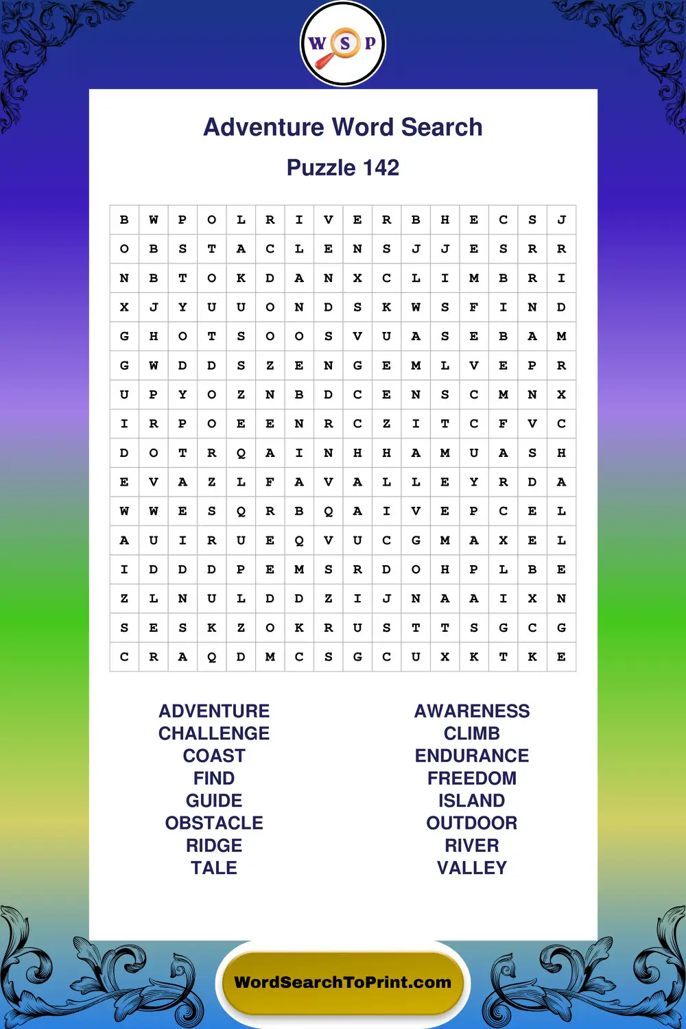 Adventure Word Search Puzzle 142