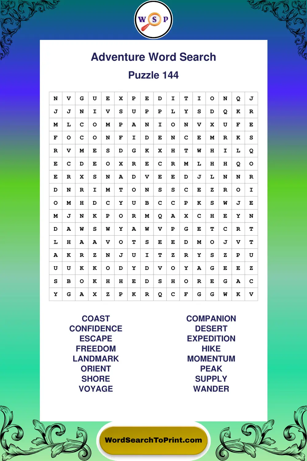 Adventure Word Search Puzzle 144